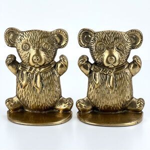 Bookends Set of Two Teddy Bears Solid Brass 1980's